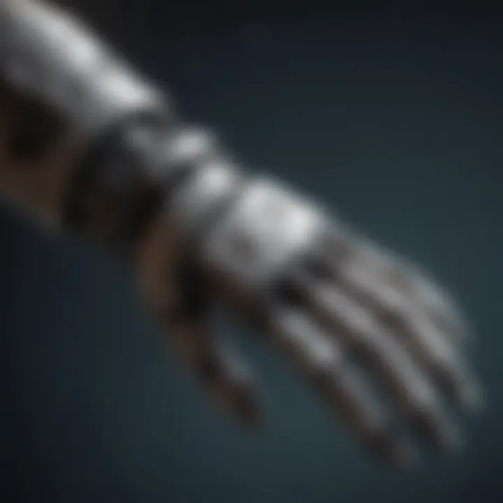 Close-up of a robotic prosthetic arm demonstrating finger movement.