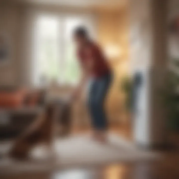 Person using an air purifier in a pet-friendly home