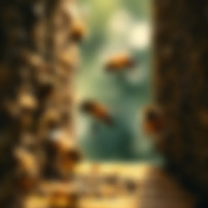 The State of Beehives Under Threat A comparison of a healthy beehive and a declining one, representing the impact of environmental factors