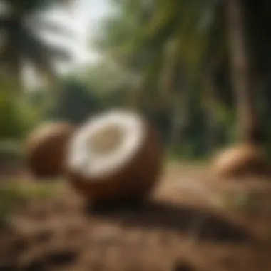 Coconut fiber plants in a lush green environment