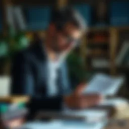 An academic professional reviewing grant documents and notes