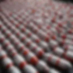 Close-up of antiretroviral medication bottles arranged neatly.