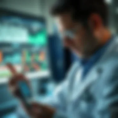 Professional Glucose Monitoring Analysis Healthcare professional analyzing glucose meter data