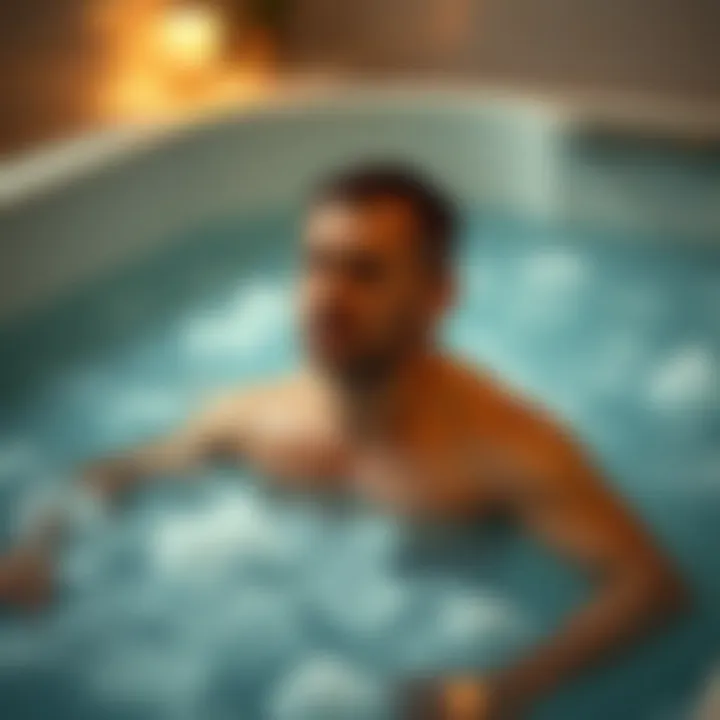 A person immersed in an ice bath demonstrating proper technique