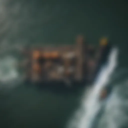 Aerial view of a dredging operation in the ocean