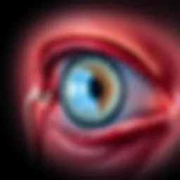 Anatomical diagram of the eye and surrounding structures highlighting masses