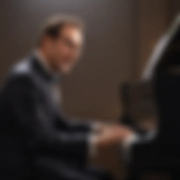 Tom Lehrer performing at a piano, showcasing his musical talent.