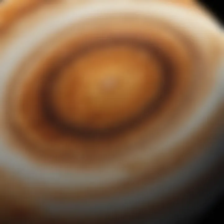 The Great Red Spot, a massive storm on Jupiter, illustrated in vibrant detail