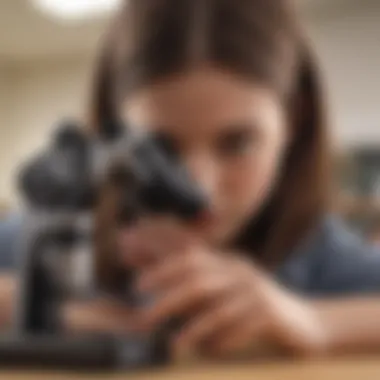 Student using smartphone microscope in a classroom setting