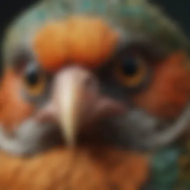 Intricacies of a Rare Species: A Close-Up Close-up of a rare bird species, highlighting its intricate facial features and coloration.