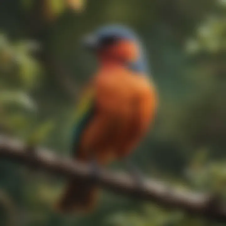 A vibrantly colored bird perched on a branch in its natural habitat, showcasing its unique plumage.