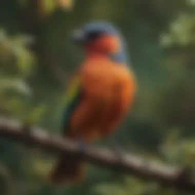 A Glimpse of Vibrant Plumage in Unique Habitat A vibrantly colored bird perched on a branch in its natural habitat, showcasing its unique plumage.