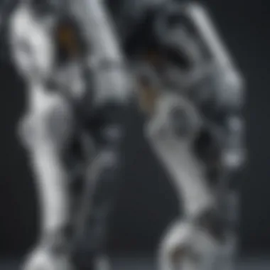 Close-up of advanced robotic joints in a walking exoskeleton