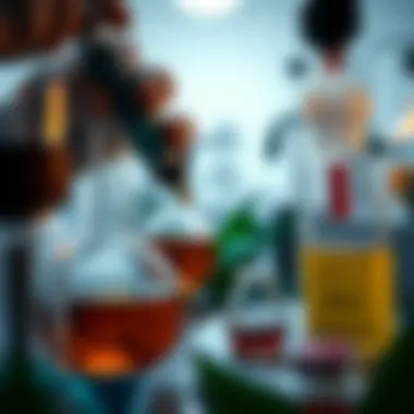 Modern Research on Herbal Extracts A close-up of a laboratory experiment analyzing herbal extracts.