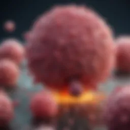 A detailed illustration showing the interaction between immune cells and tumor cells.