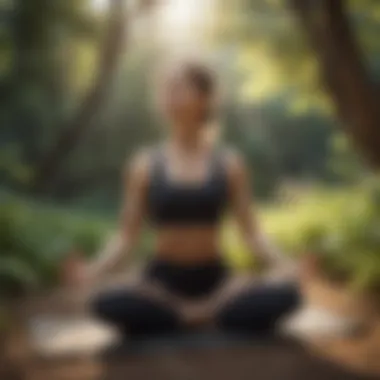 A serene outdoor space showcasing a woman engaging in yoga amidst nature.