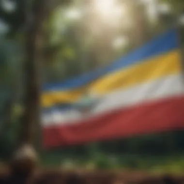 An indigenous community in the Amazon showcasing the Colombian flag.