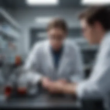 The Role of Mentorship in Scientific Education A mentor guiding a student in a laboratory environment