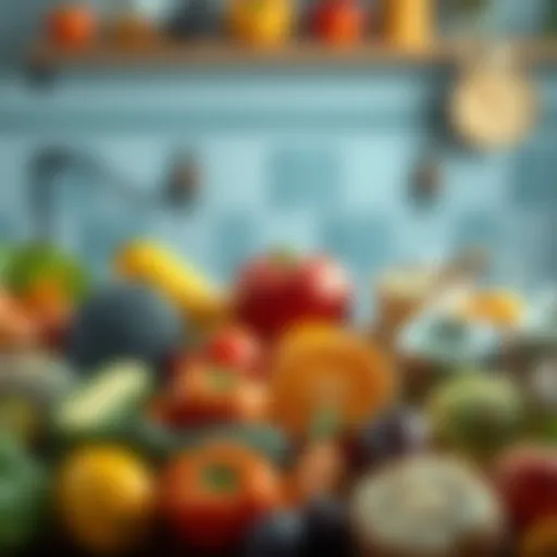 A diverse array of gut-friendly foods including fruits and vegetables