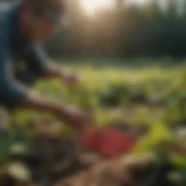 Ginseng berries being harvested in a field