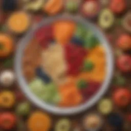 Colorful plate of high-fiber foods including fruits and vegetables