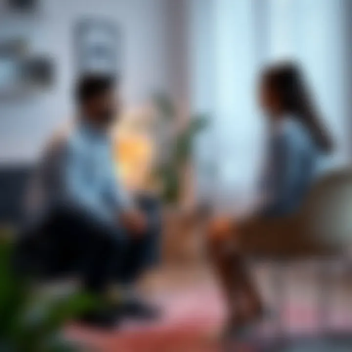 A serene environment showing a therapist discussing treatment options with a client.