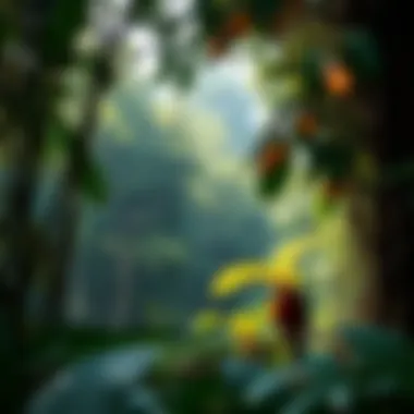 A vibrant scene of trees and rich biodiversity in a rain forest