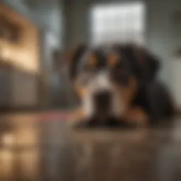 A distressed dog showing signs of separation anxiety in a home environment.