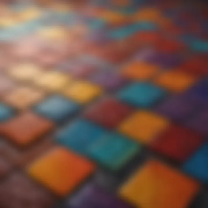 A close-up view of vibrant heat-sensitive tiles showcasing their unique color-changing properties.