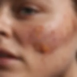 Close-up of skin with visible signs of cancer on the cheek