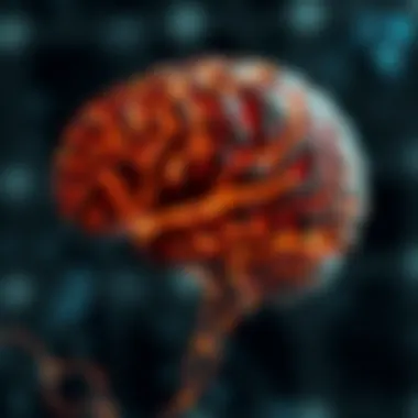 A brain with illuminated pathways, illustrating mental activity and complexities.