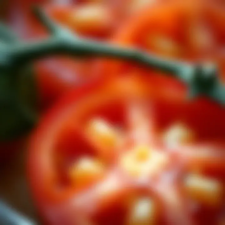 Internal Structure of Tomatoes A close-up of tomato slices revealing their internal texture and seed distribution.