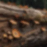 Diverse species of wood decay fungi on a fallen log