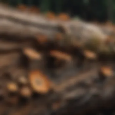 Diverse species of wood decay fungi on a fallen log