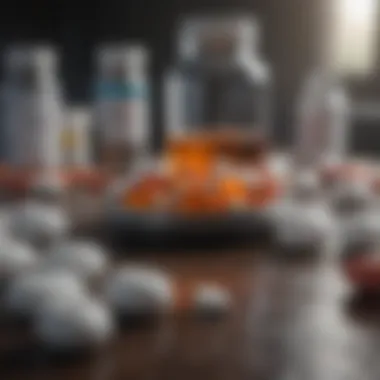 Pills and medical devices on a table