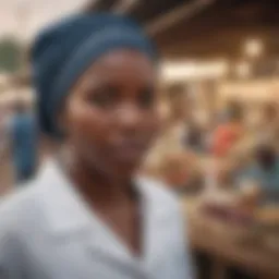 A vibrant market scene showcasing local health initiatives promoting vaccination.