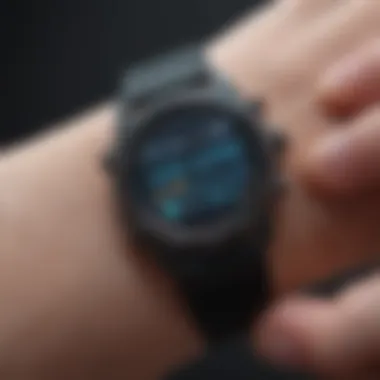 Advanced Wearable Health Monitor An advanced wearable health monitor displaying vital statistics